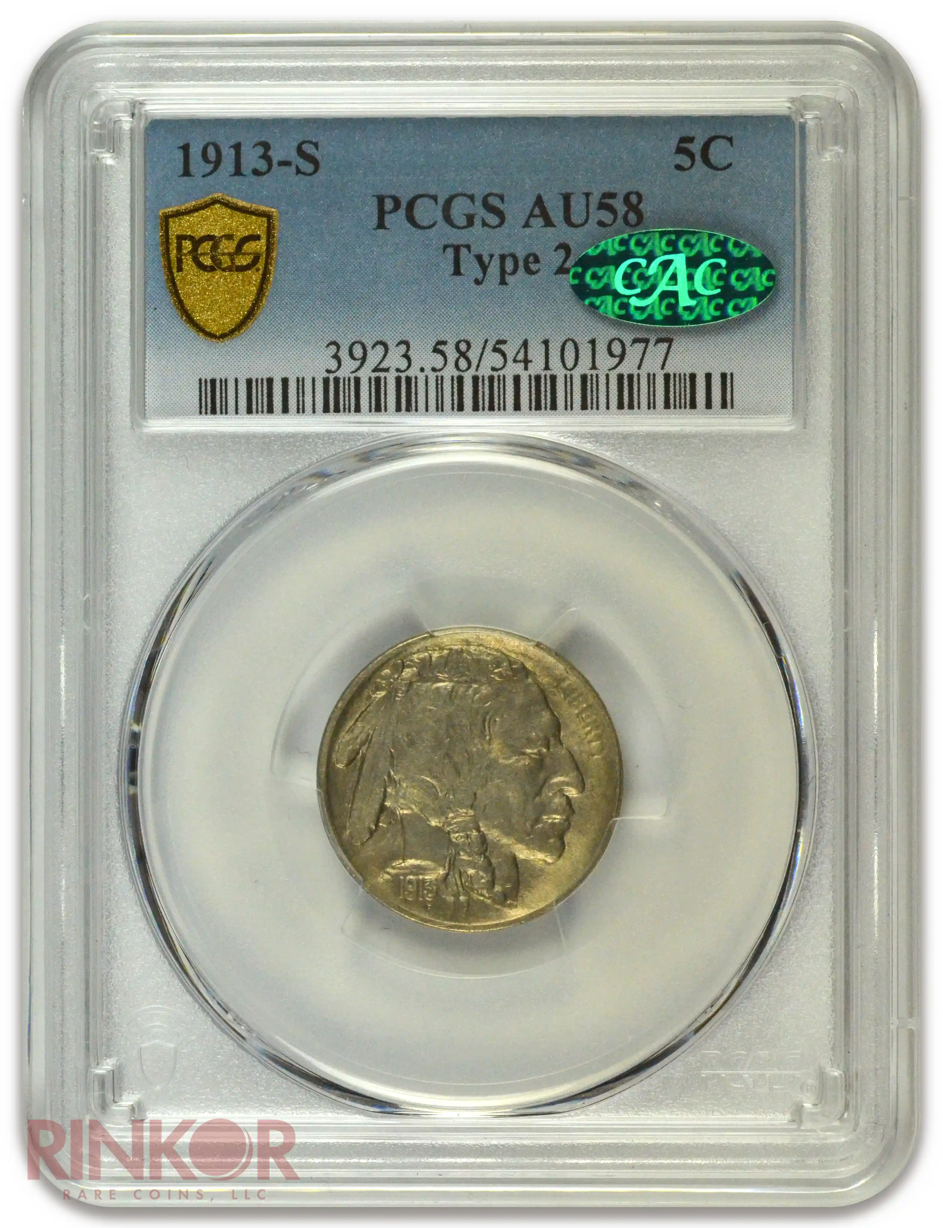1913-S Type 2 Buffalo Nickel PCGS AU-58 CAC