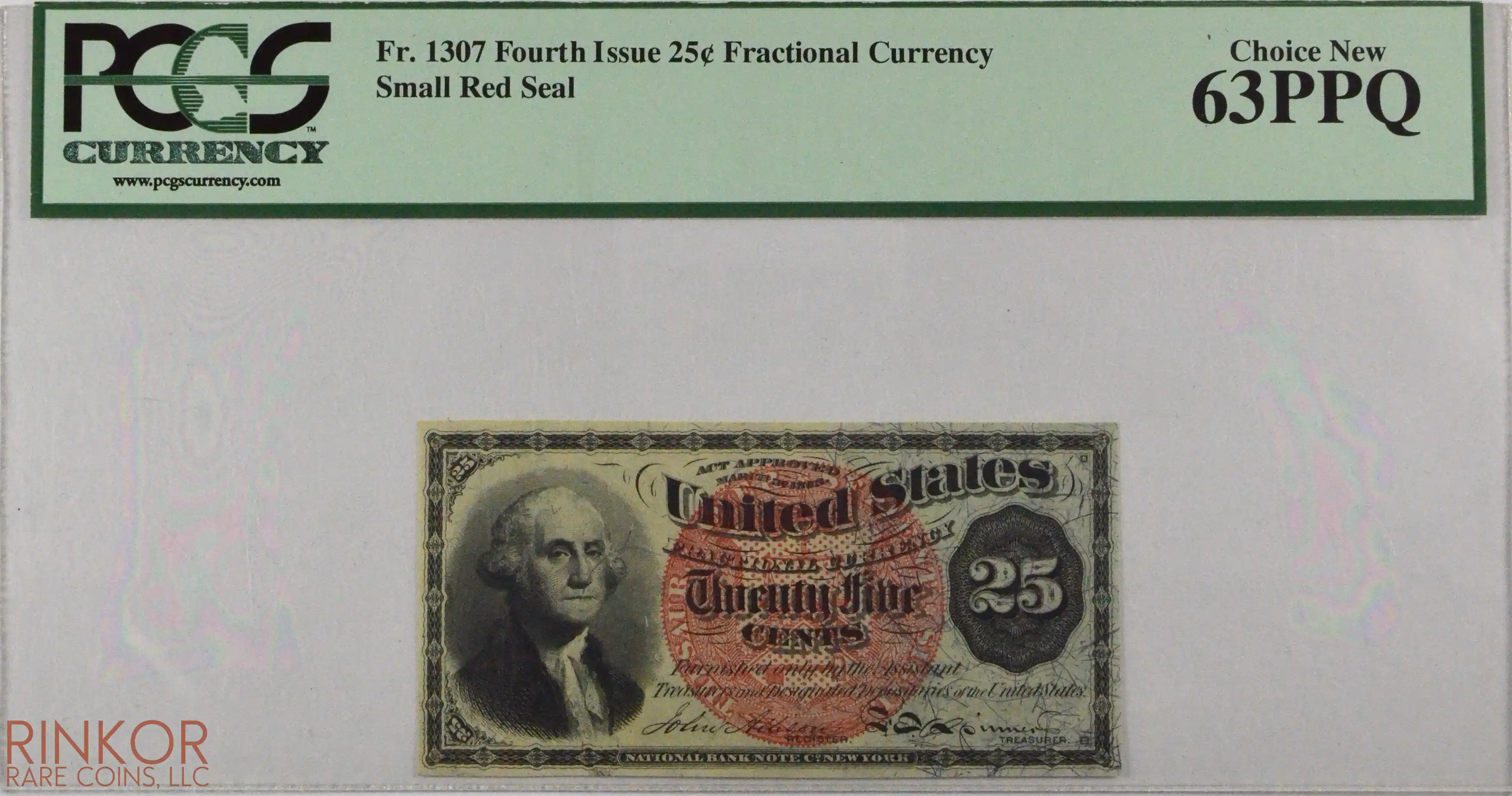 Fourth Issue 25 Cent Fr. 1307 Fractional Currency PCGS CU 63 PPQ