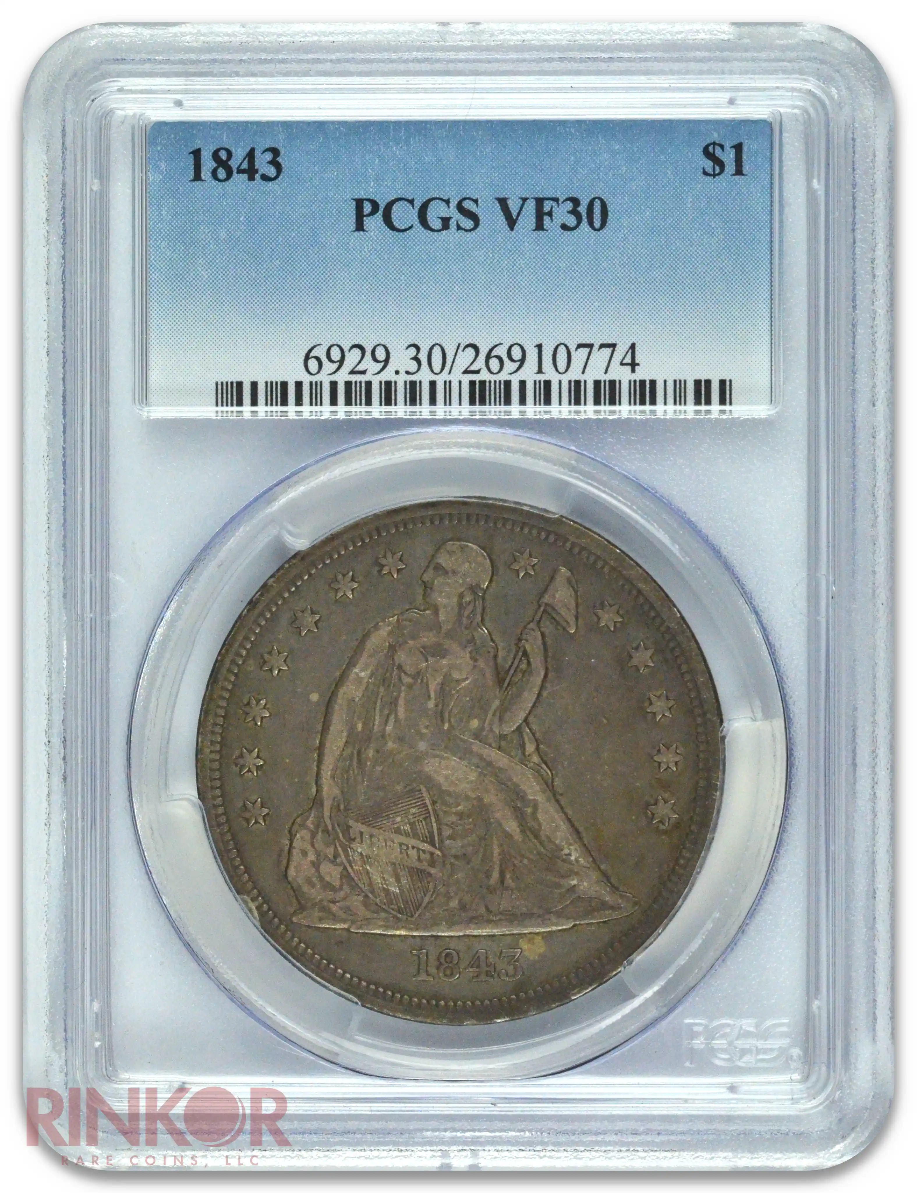 1843 $1 Seated Dollar PCGS VF-30