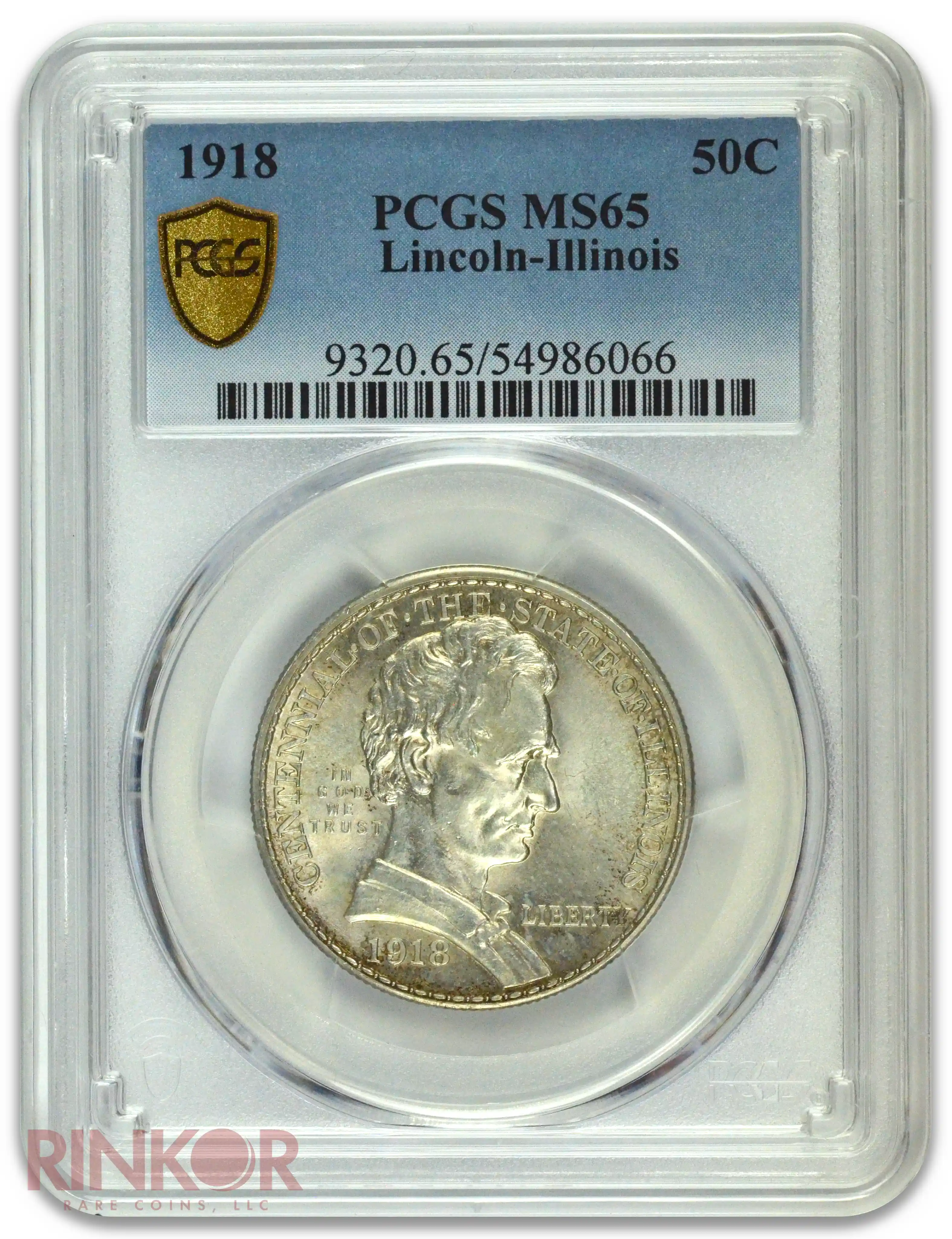 1918 50C Lincoln Commemorative Half Dollar PCGS MS 65