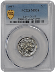 1937 5C Buffalo Nickel PCGS  #3607-3 MS68