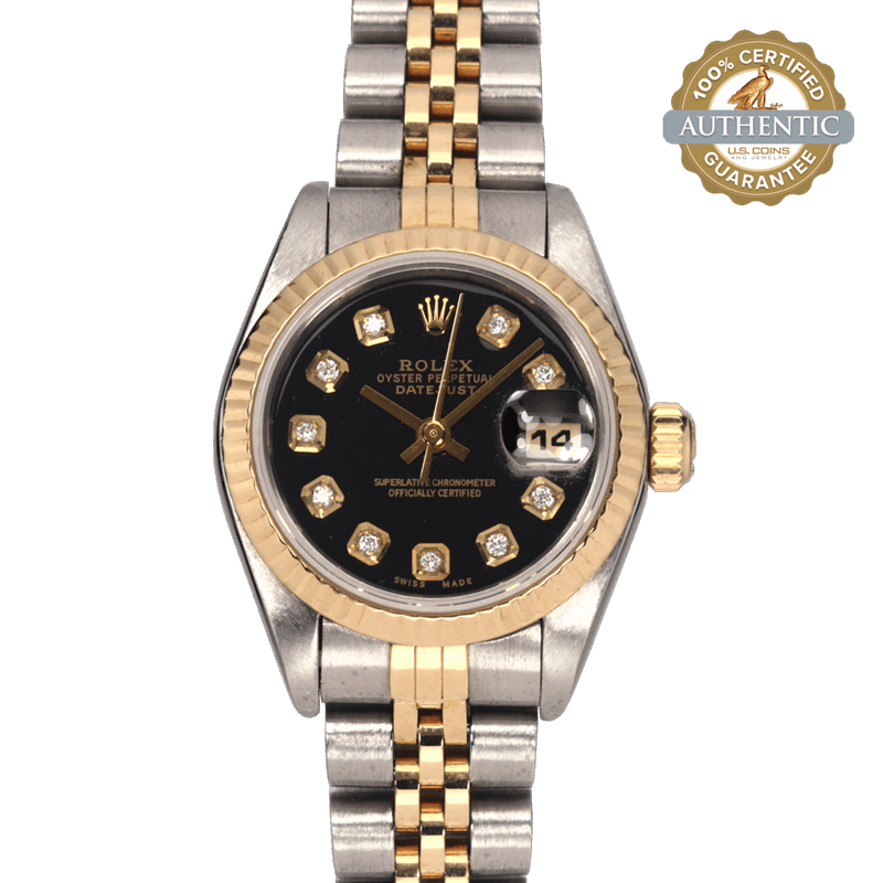 Rolex 26mm Datejust 69173 TT SS & 18K YG Black DD Jubilee Watch Only
