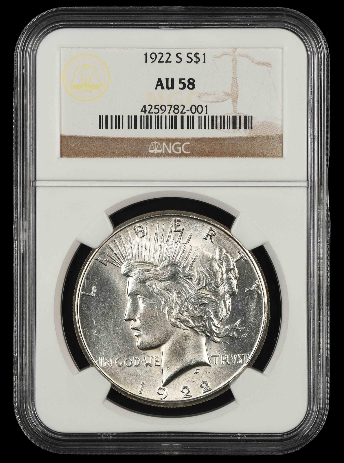 1922 S $1 NGC  AU58