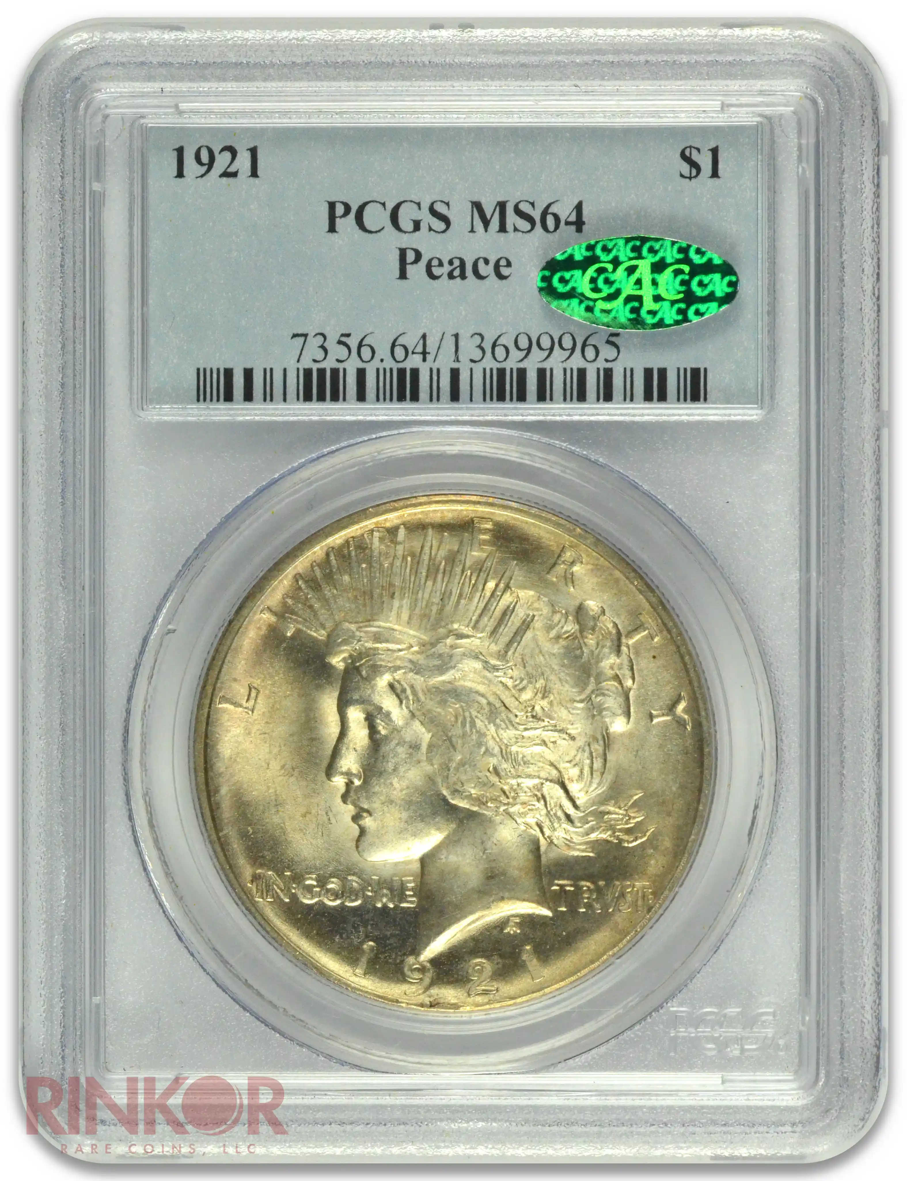 1921 $1 Peace Dollar PCGS MS 64 CAC