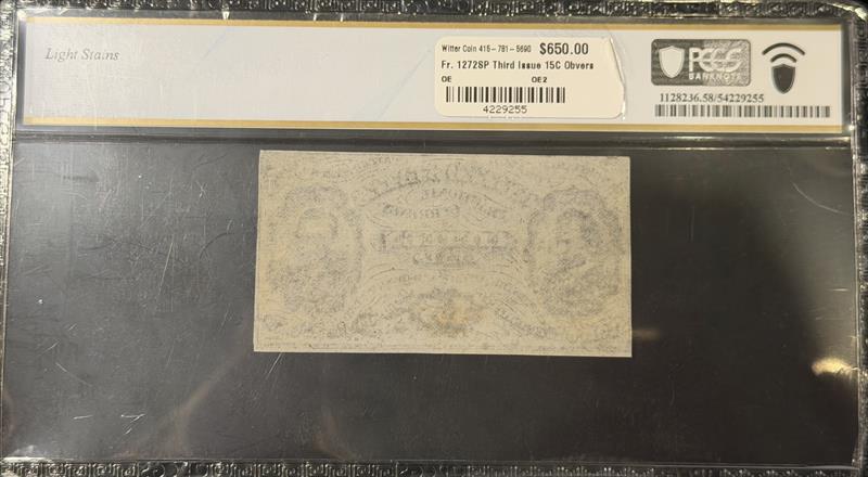 Fr. 1272SP Third Issue 15C Obverse Specimen PCGS  AU58