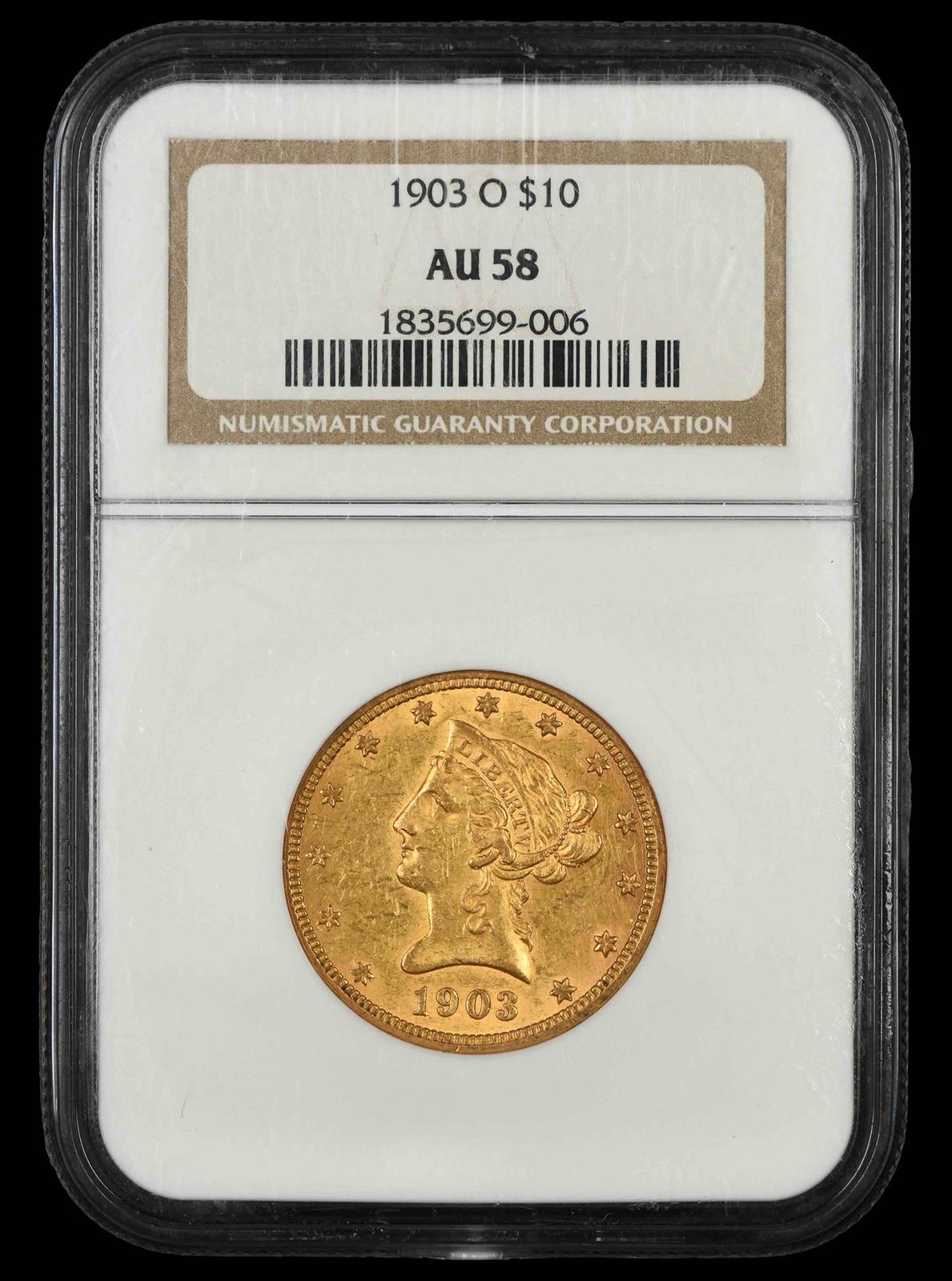 1903 O $10 Gold NGC AU58