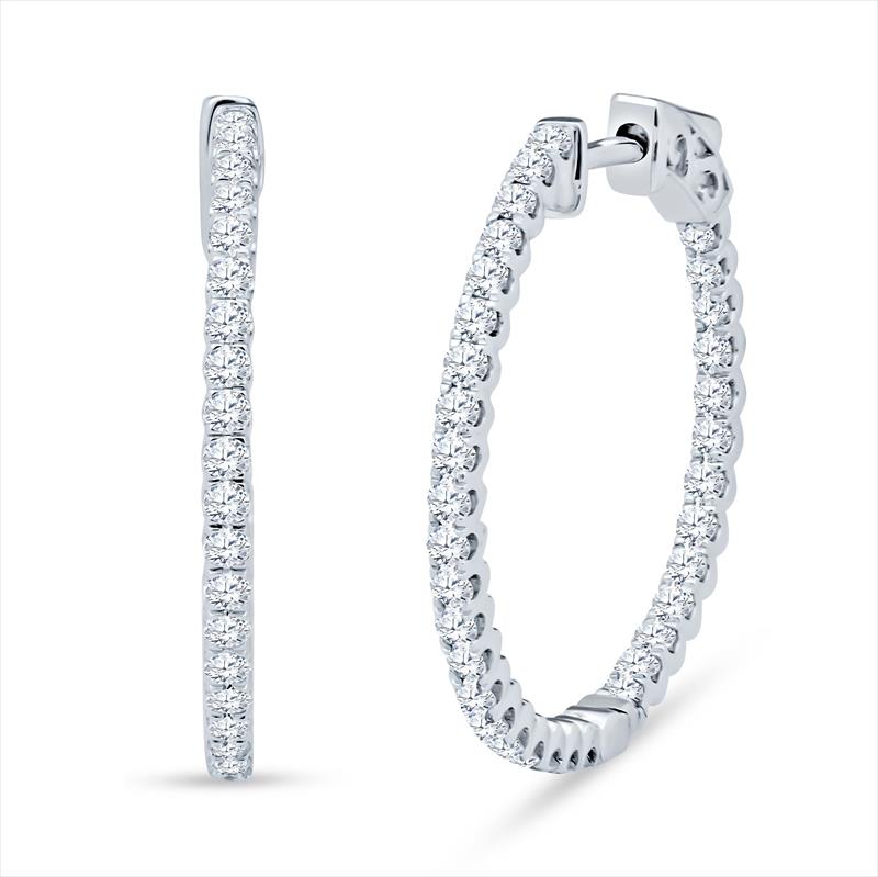 1.14cttw (68) Diamond Small In and Out Hoop Earrings in 14k White Gold	 