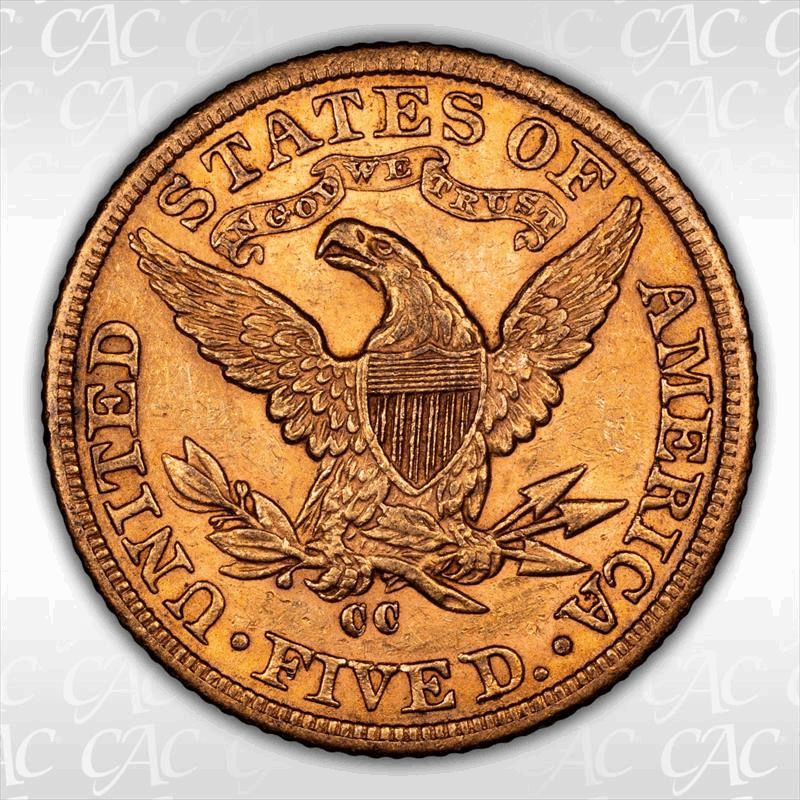 1893-CC $5 CACG AU-58+