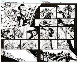 AAFES/New Avengers #1 Pages 8 & 9 Artist:  Dan Jurgens (Penciller) ,  Sandu Florea (Inker) Media Type: Pen and Ink Art Type: Double Page Splash 