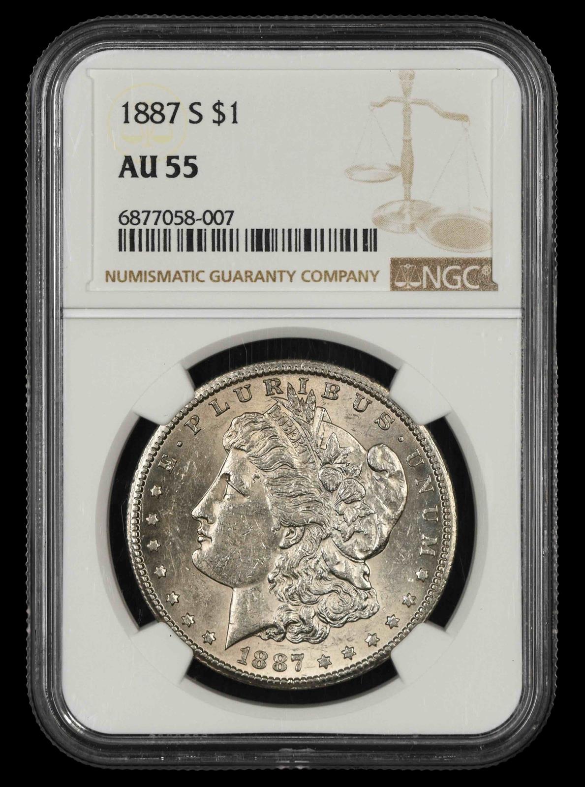 1887 S $1 NGC AU 55