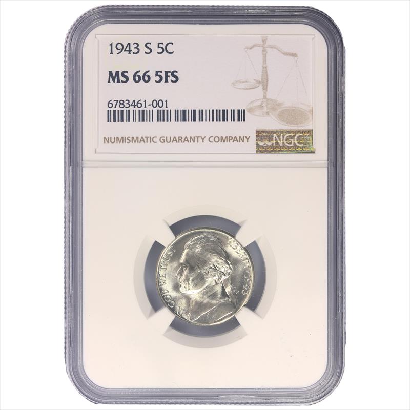 1943S JEFFERSON 5C NGC MS66 5FS