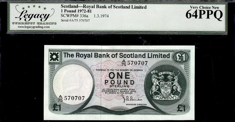 SCOTLAND ROYAL BANK OF SCOTLAND LIMITED 1 POUND 1972-81 VERY CHOICE NEW 64PPQ  