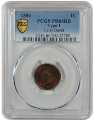 1886  Variety 1 Indian Head PCGS RB 66