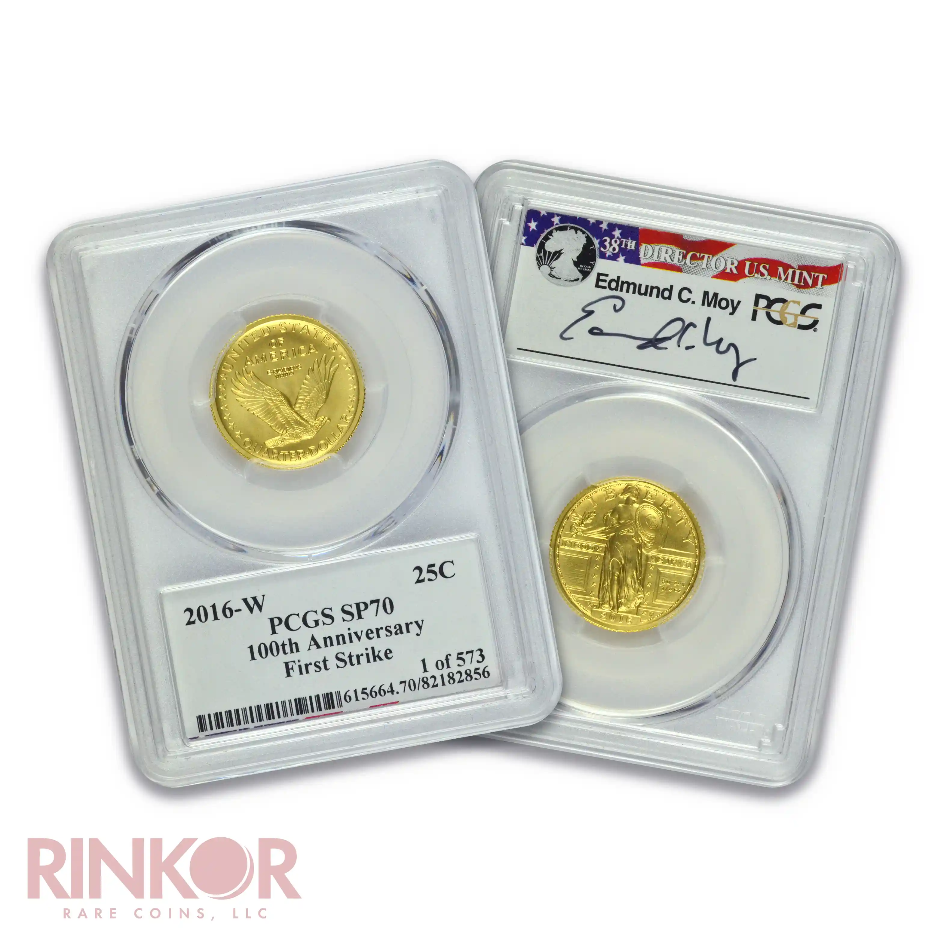 2016-W Gold 1/4oz Standing Liberty Quarter 100th Anniversary First Strike Moy Sig PCGS SP 70