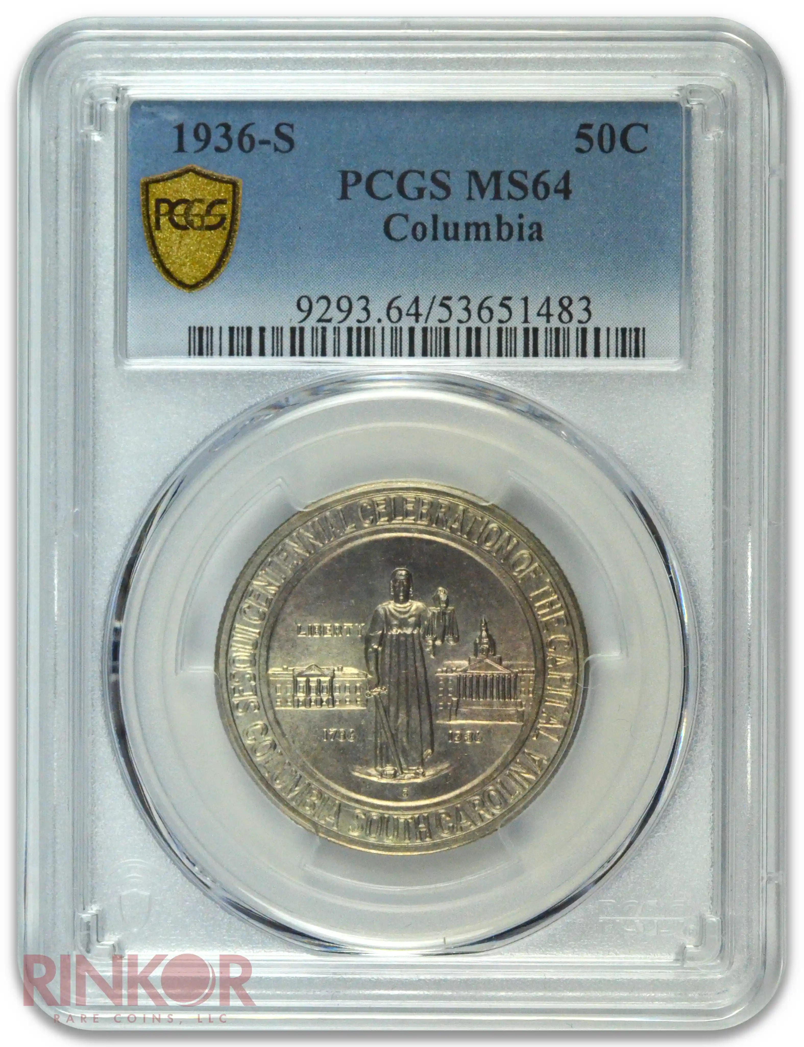 1936-S 50C Columbia Commemorative Half Dollar PCGS MS 64