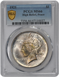 1921 $1 Peace Dollar PCGS  #3648-3 MS66
