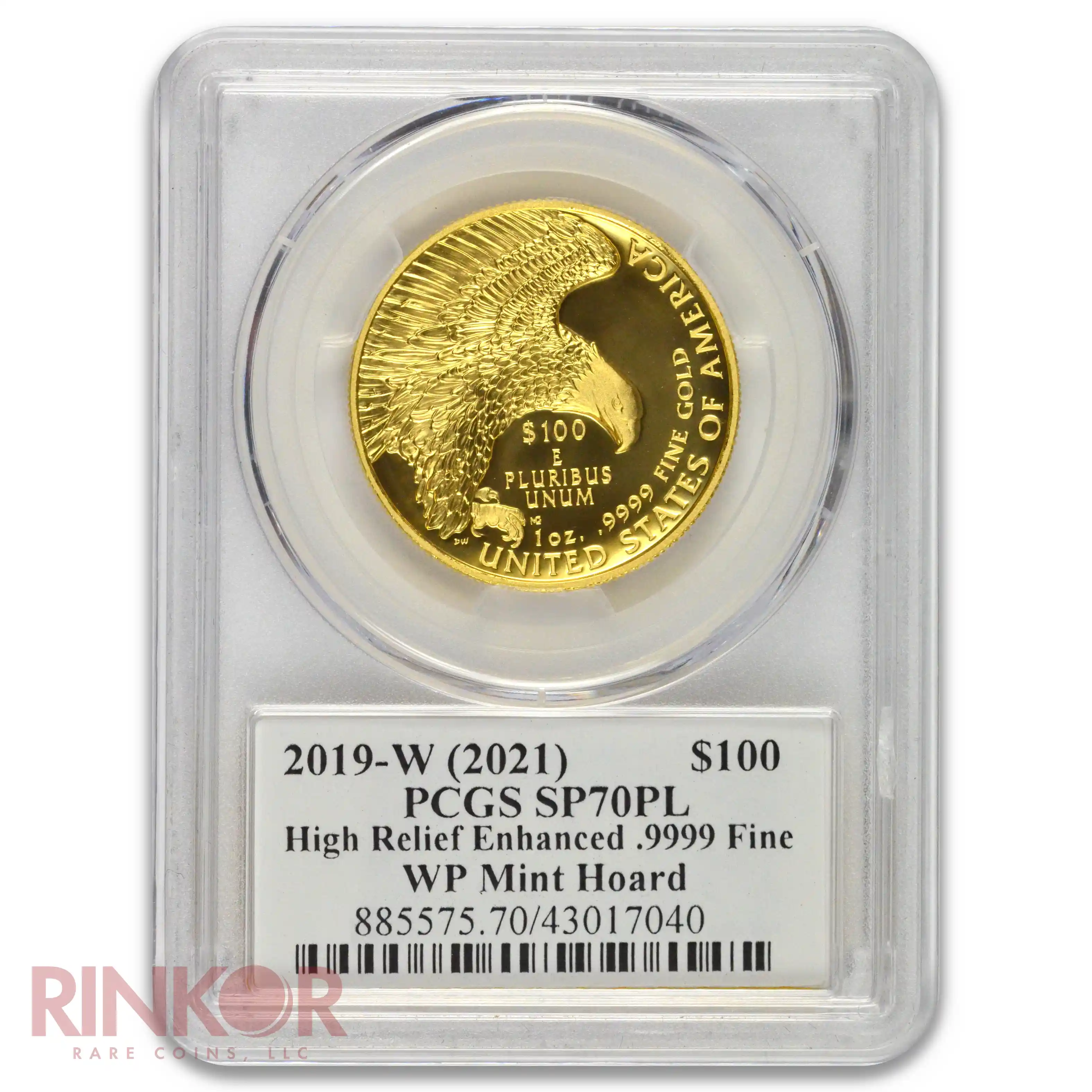 2019-W Enhanced 1oz American Liberty Gold High Relief WP Mint Hoard PCGS SP 70 PL