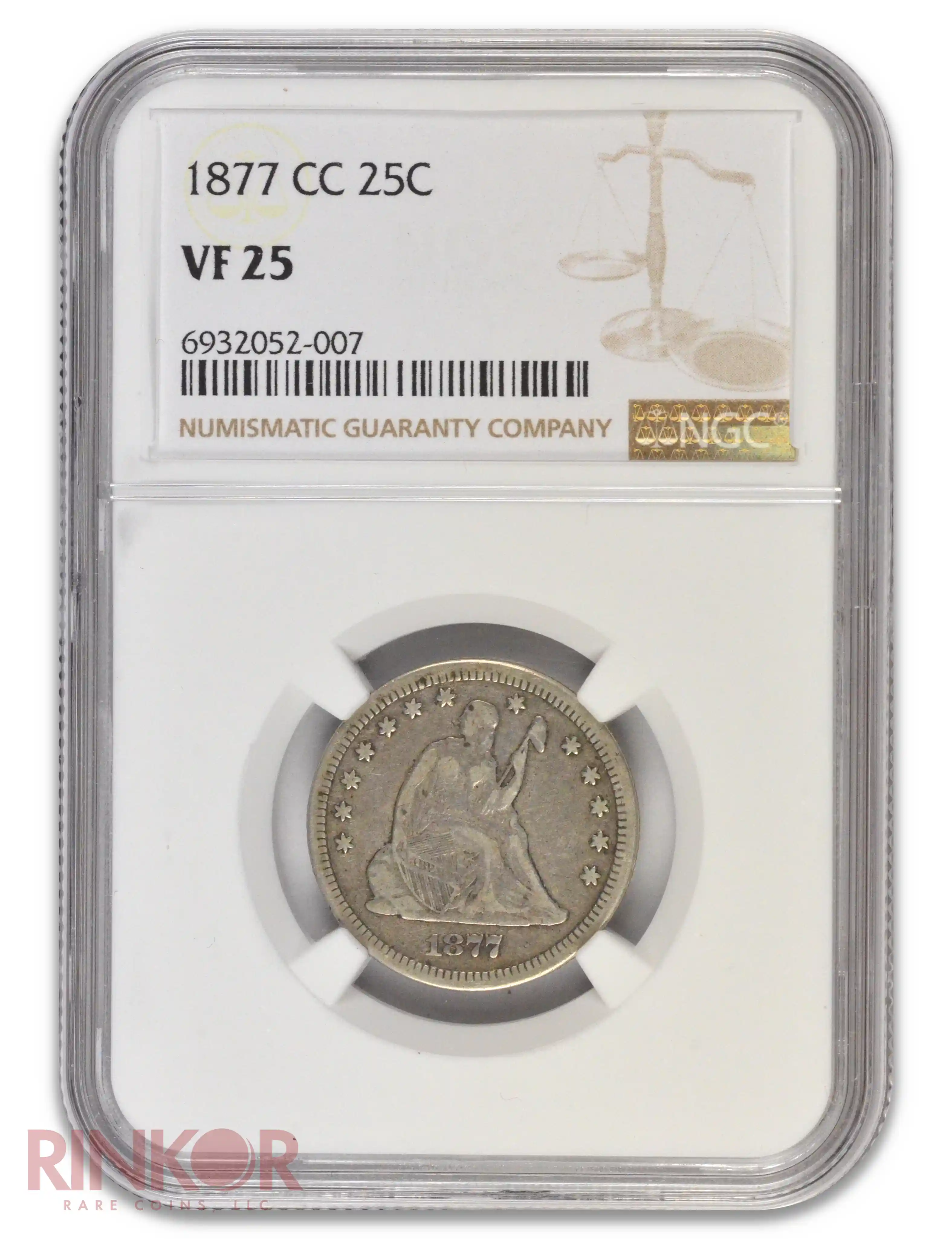 1877-CC Seated Liberty Quarter NGC VF-25