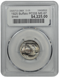 1925 Buffalo PCGS MS 67