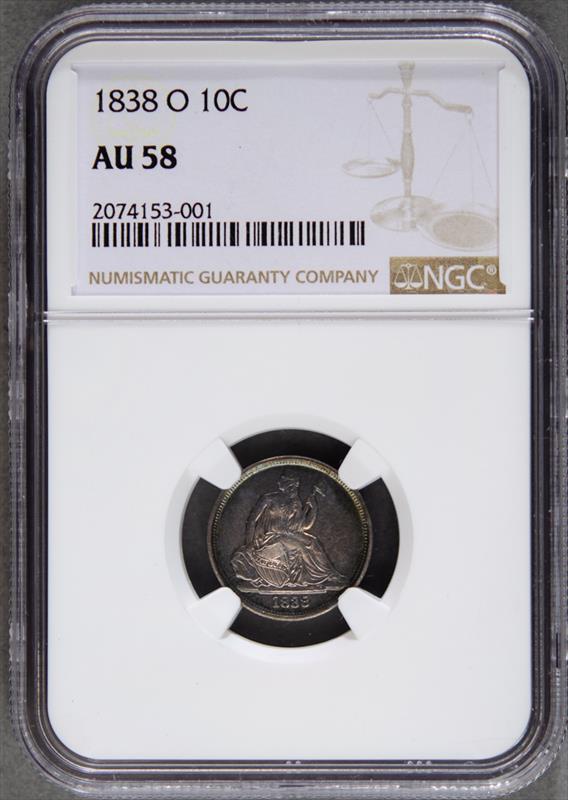 1838-O Seated Liberty NO STARS NGC AU58