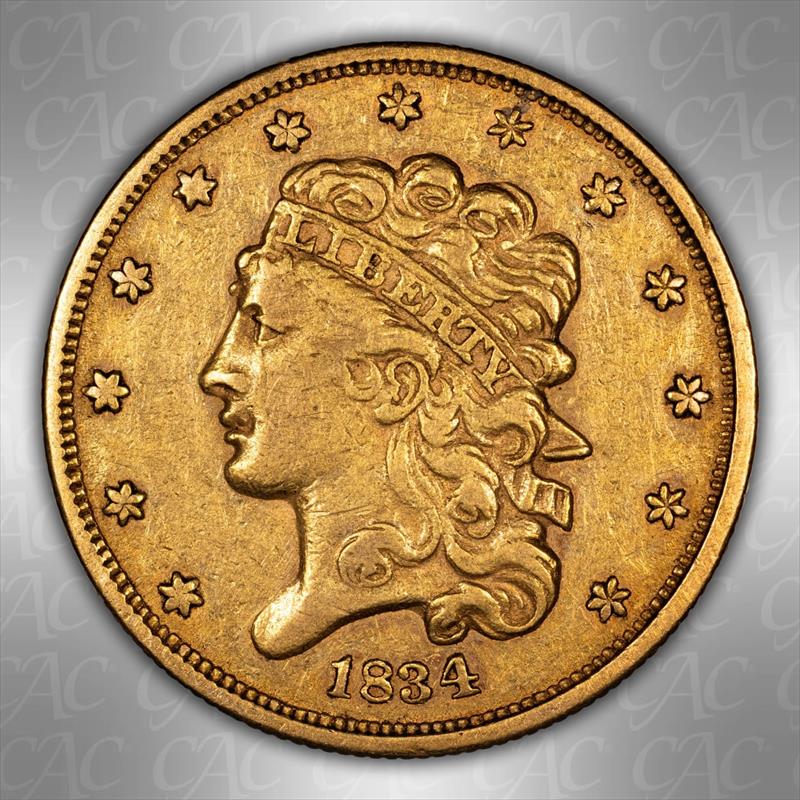 1834 Plain 4 Classic $5 CACG XF-45 