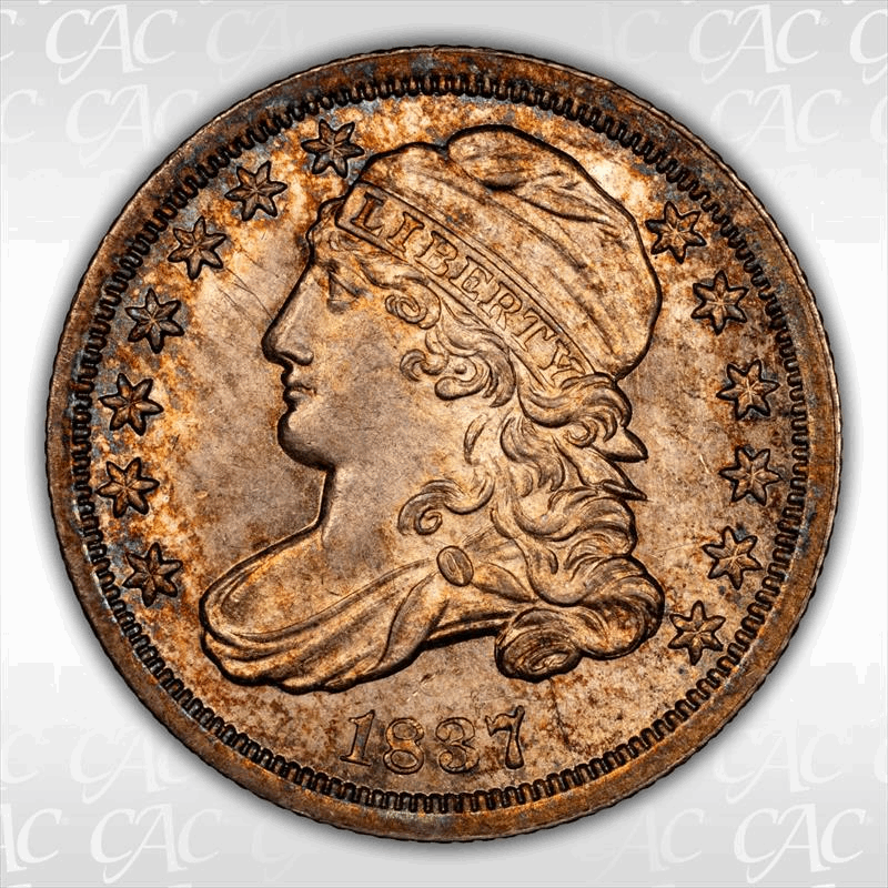 1837 Capped Bust 10c CACG MS 65