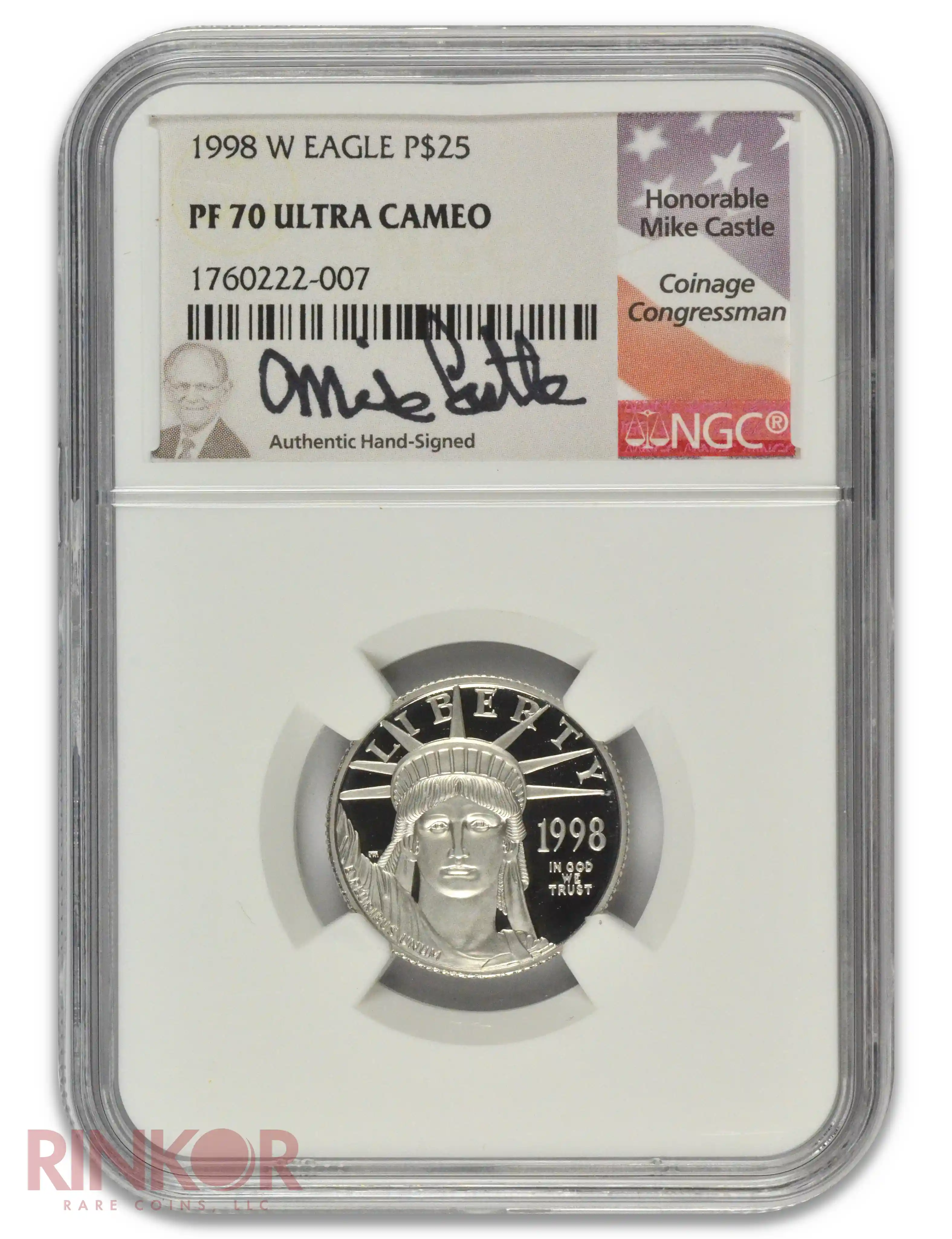 1998-W Platinum Eagle Mike Castle Signature P$25 NGC PF 70