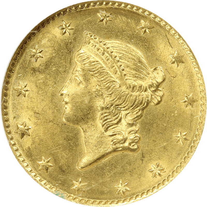 1849 Liberty Head Gold Dollar G$1, NGC MS 63 - Open Wreath
