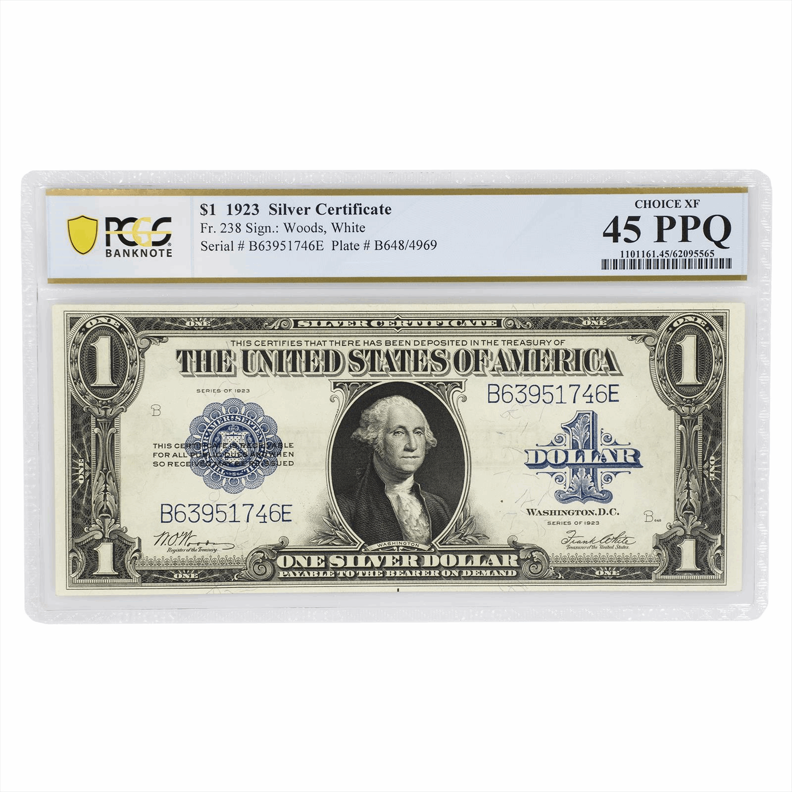 U.S. 1923 $1 Horseblanket Silver Certificate Fr. 238 PCGS XF 45