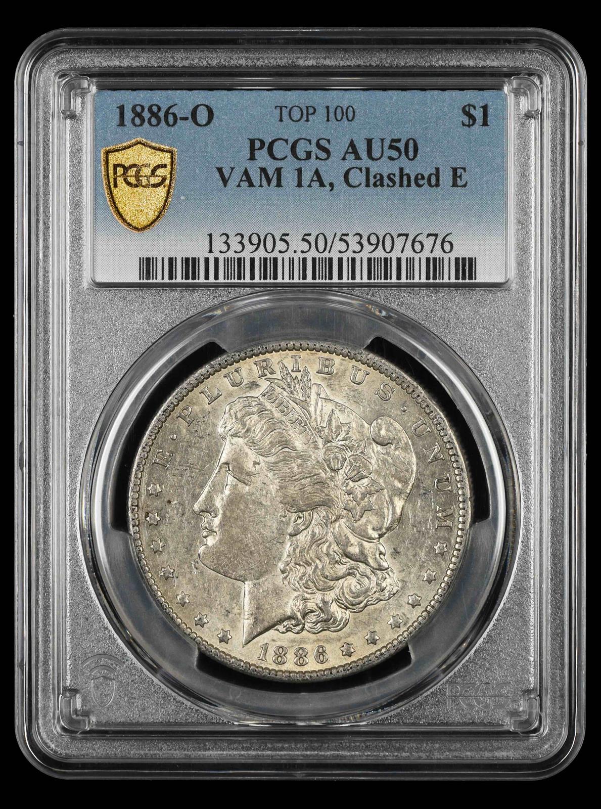 1886-O $1 VAM 1A Clashed E Top 100 PCGS AU-50
