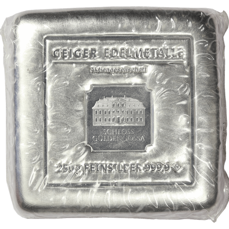 250g 999.9 Fine Silver Poured Geiger Bar Sealed with Assay 