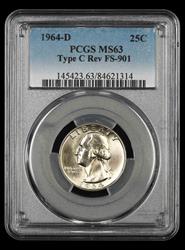 1964 D Washington Quarter PCGS MS63 Type C Reverse FS-901 MS63