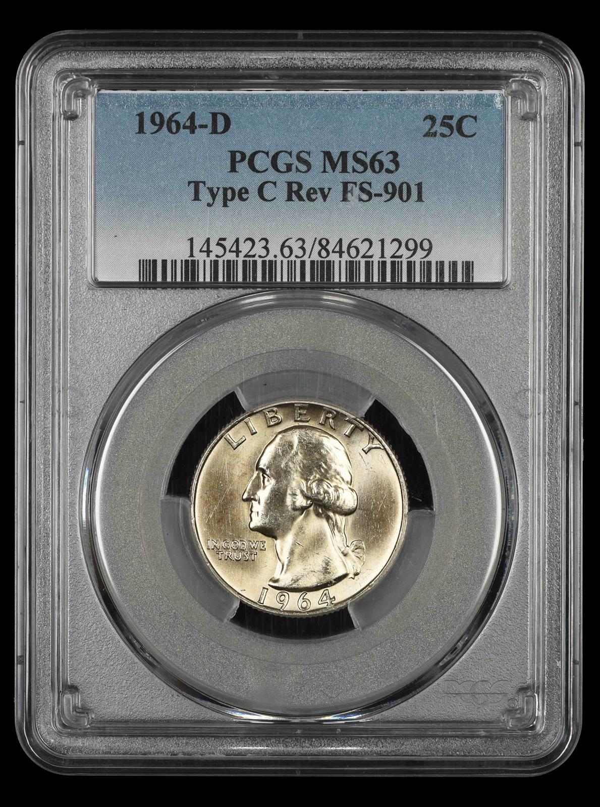 1964 D Washington Quarter PCGS MS63 Type C Reverse FS-901 MS63