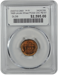 1929 Lincoln Wheat PCGS CAC RD 67