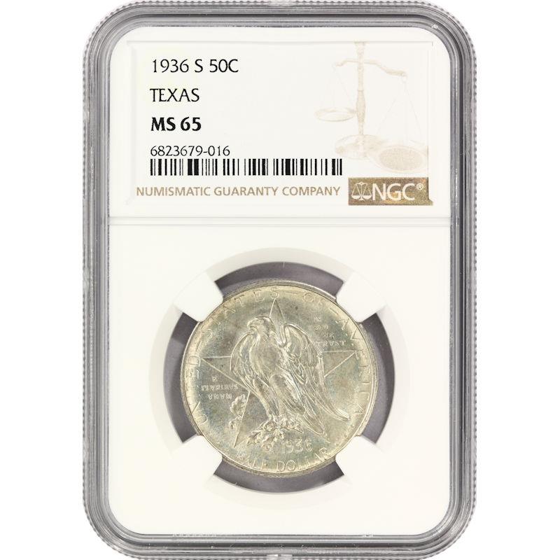 1936-S 50c Texas Silver Commemorative Coin - NGC MS65 - Lustrous!