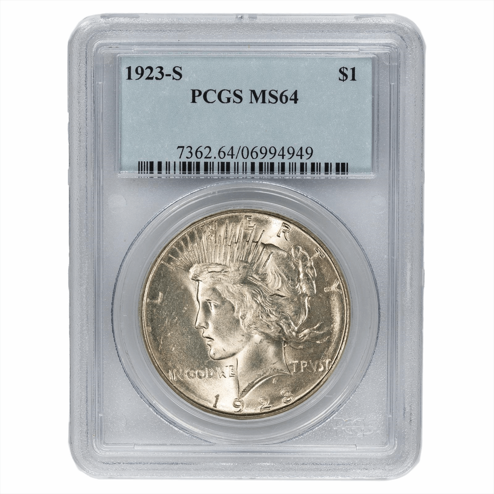 1923S Silver Peace Dollar S$1 PCGS MS 64