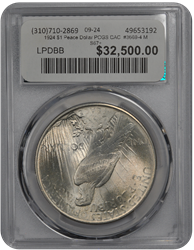 1924 $1 Peace Dollar PCGS CAC  #3669-4 MS67+