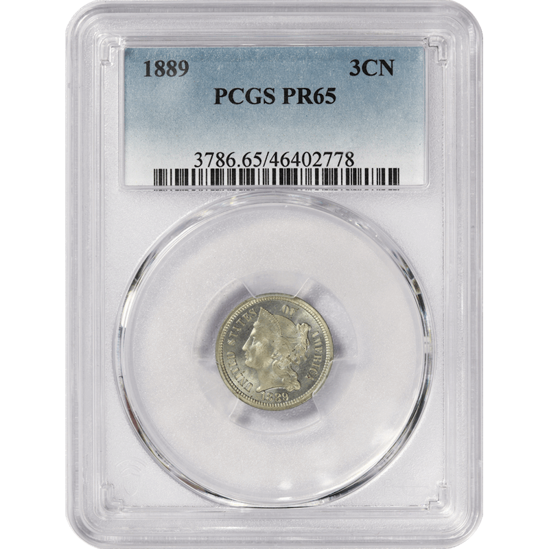 1889 Three Cent Nickel 3CN, PCGS  PR 65 - Nice Untoned Coin