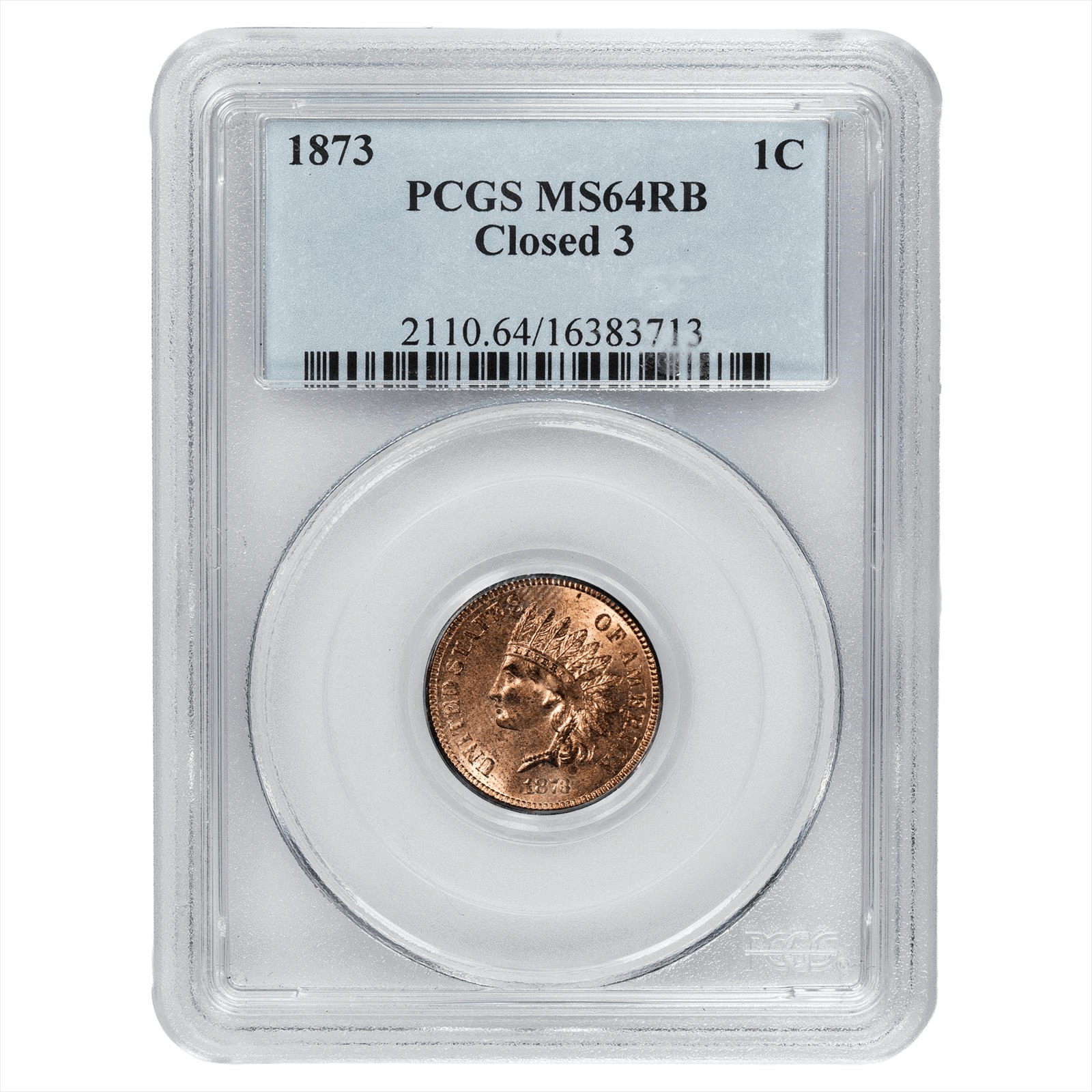 1873 Indian Head Cent 1C Closed 3 PCGS MS 64 RB