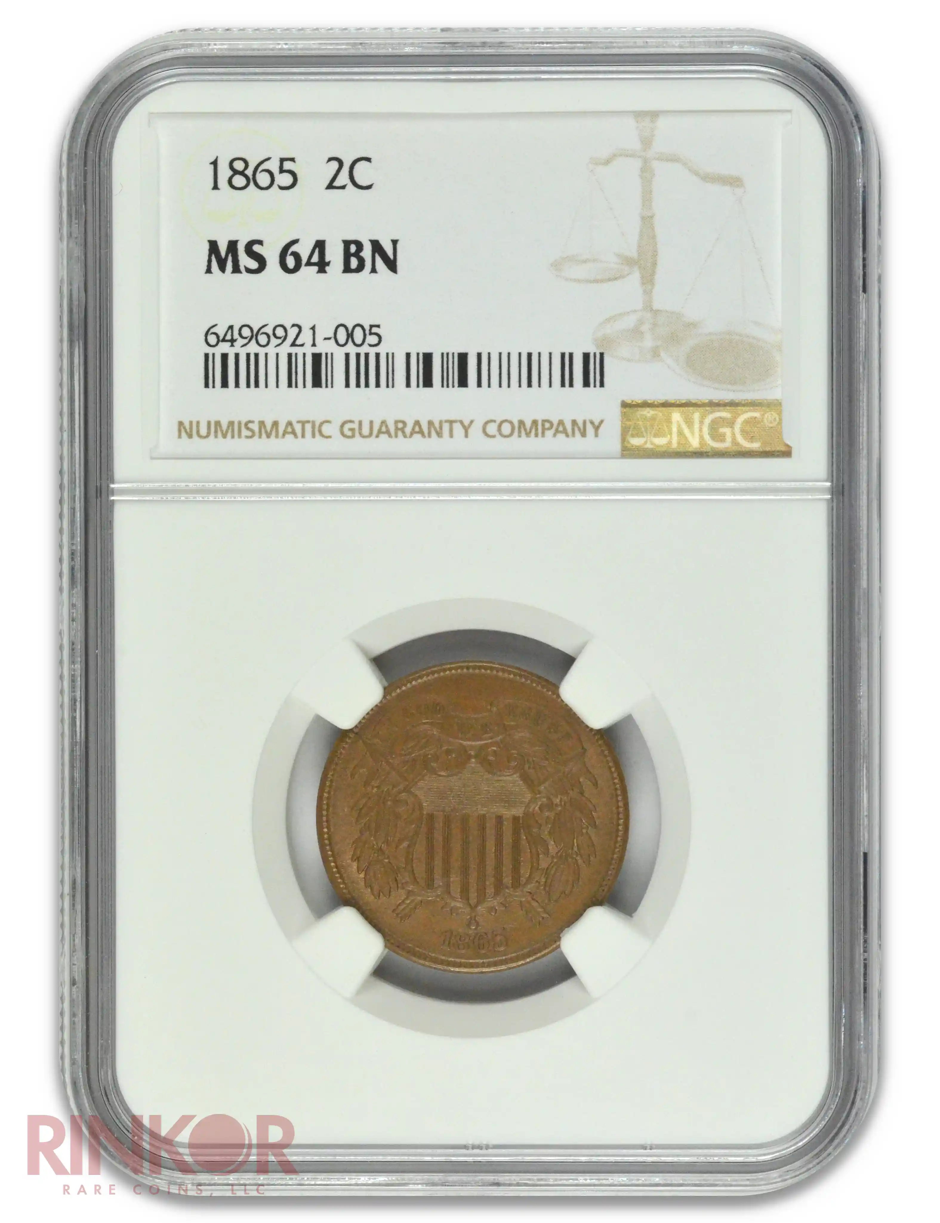 1865 Shield Two Cent NGC MS 64