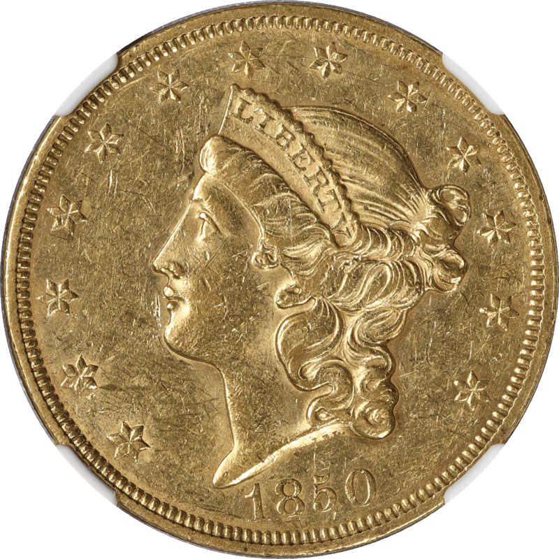 1850 $20  Liberty Head Double Eagle Gold Piece,  NGC AU-55 - Nice Original Coin