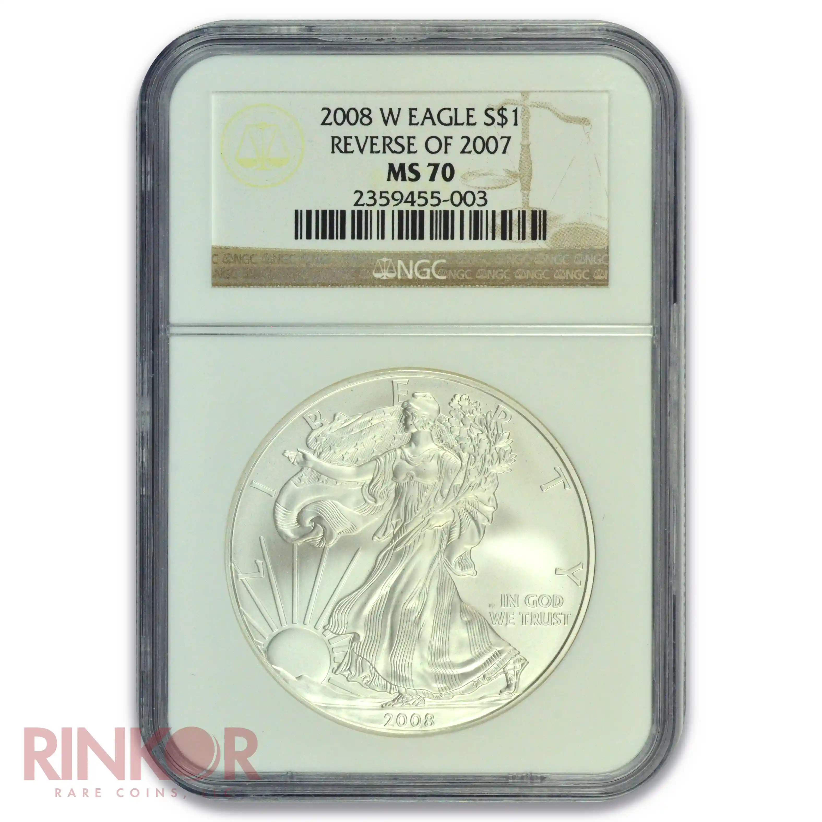 2008-W Reverse of 2007 $1 Silver Eagle NGC MS 70