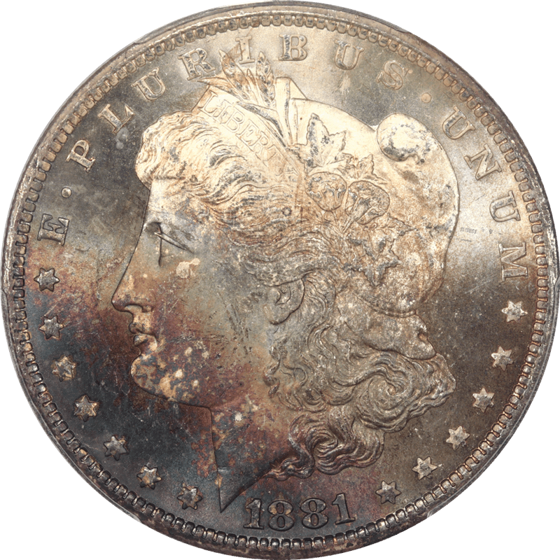 1881-CC Morgan Silver Dollar $1, PCGS MS65 - Attractive Rainbow Toning