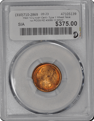 1923 1C Lincoln Cent - Type 1 Wheat Reverse PCGS RD #3688-13 MS65