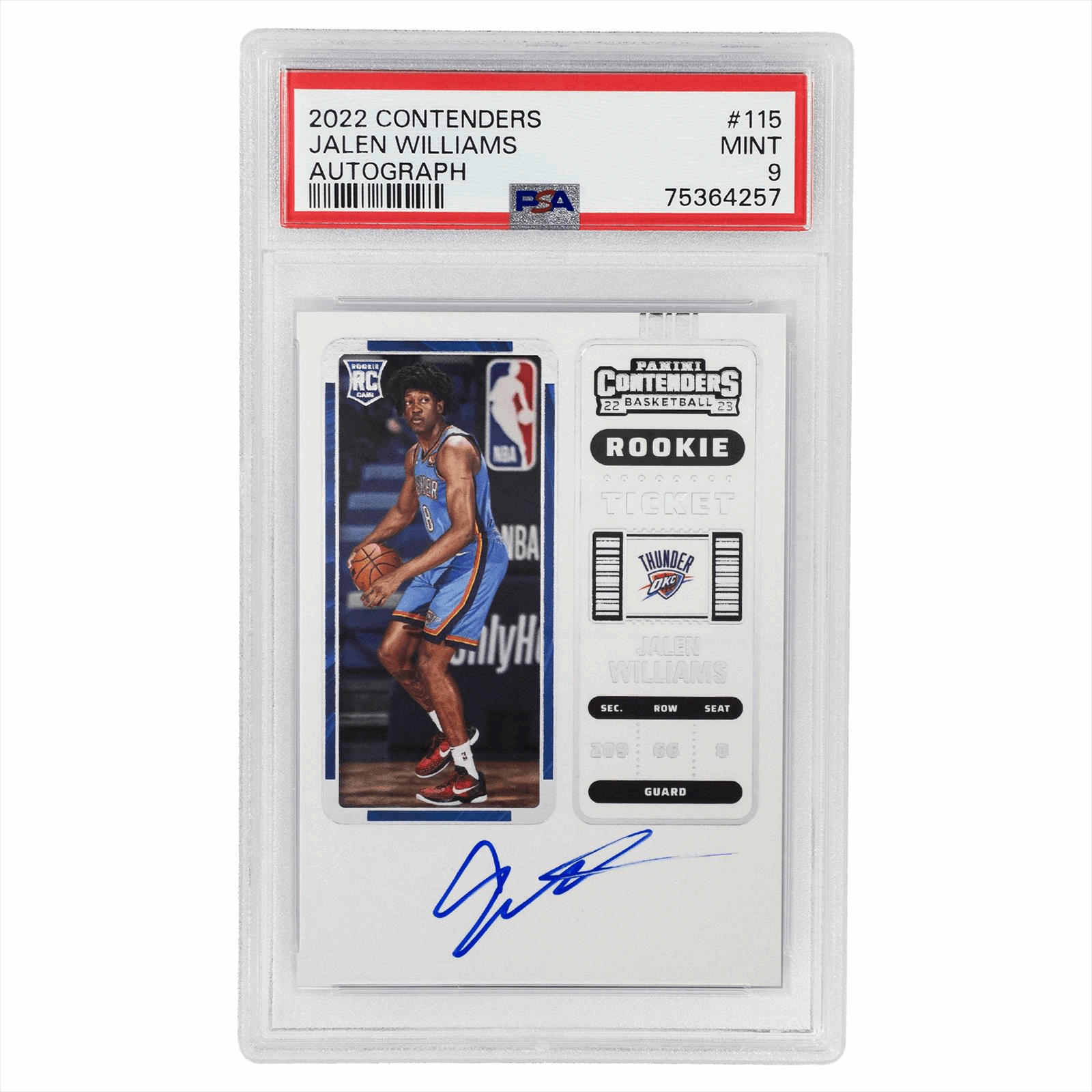 2022 Panini Contenders Jalen Williams Autograph #115 PSA MINT 9 Cert #75364257