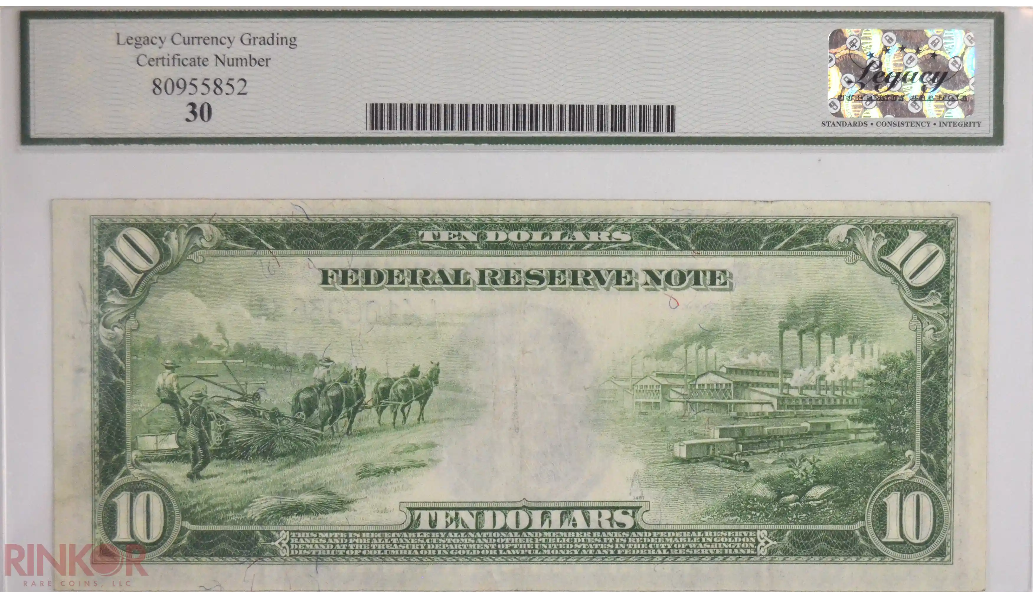 1914 $10 Fr. 951c San Francisco Federal Reserve Note LCG VF-30