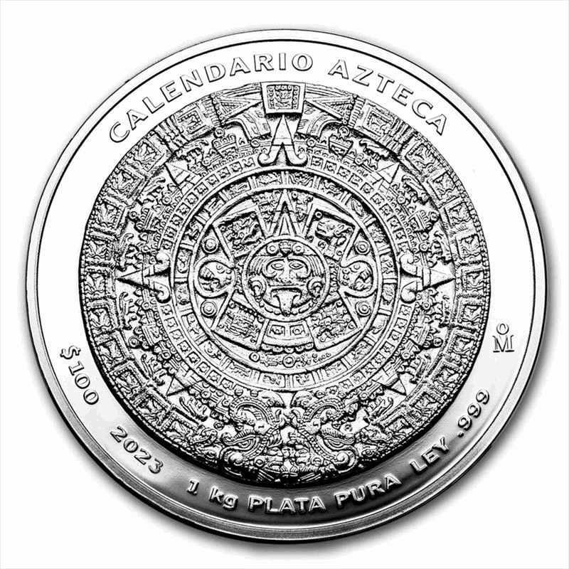 2023 .999 Aztec Kilo Silver Round with Box / COA