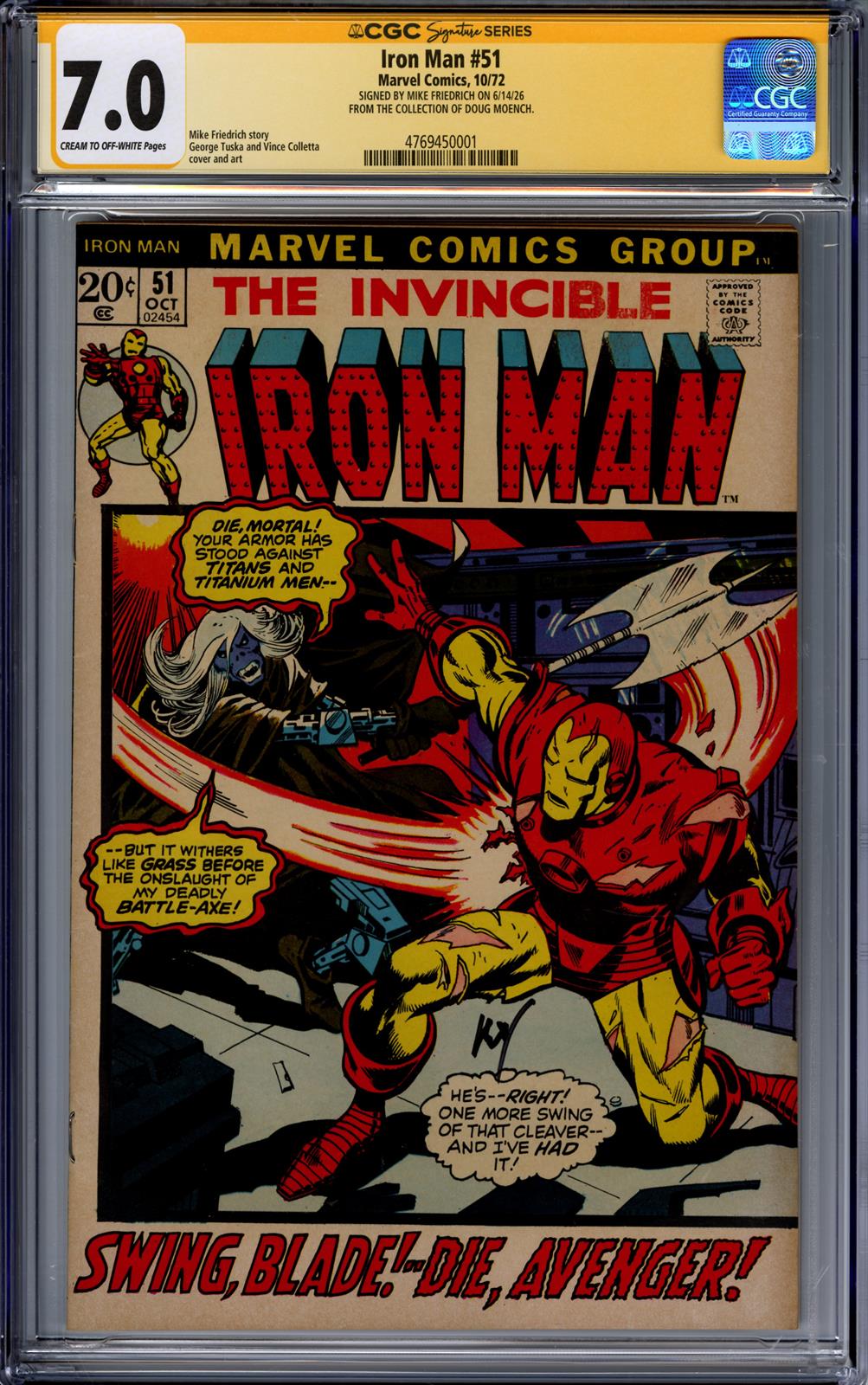 Iron Man #51 Marvel Comics 10/72 Signed by Mike Friedrich CGC 7.0
