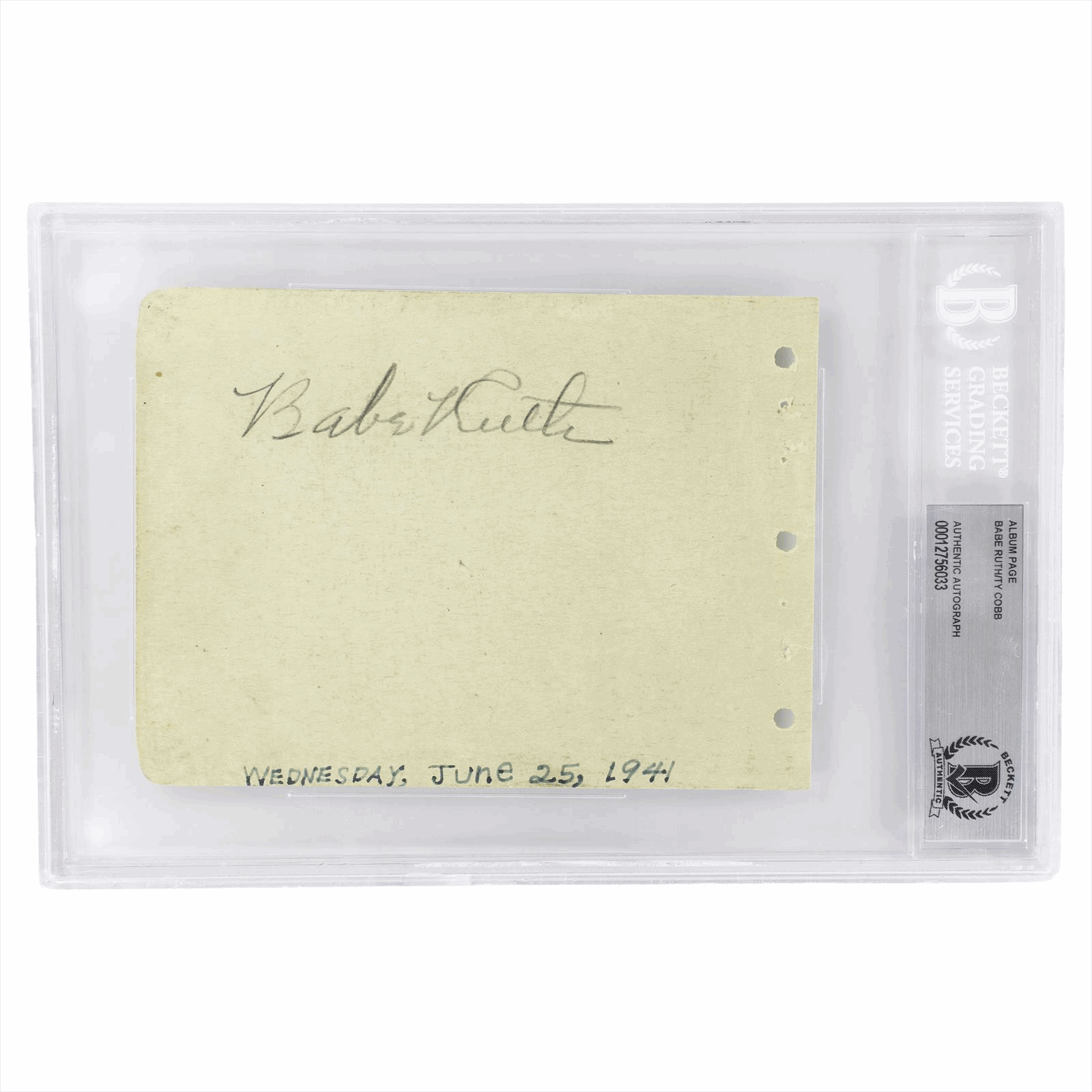Album Page Babe Ruth / Ty Cobb Beckett Encapsulated Authentic AUTO JSA Certified w/LoA 