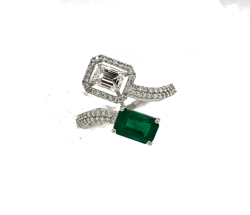 1.2ct Emerald and .92cttw Diamond Ring in 18k White Gold 